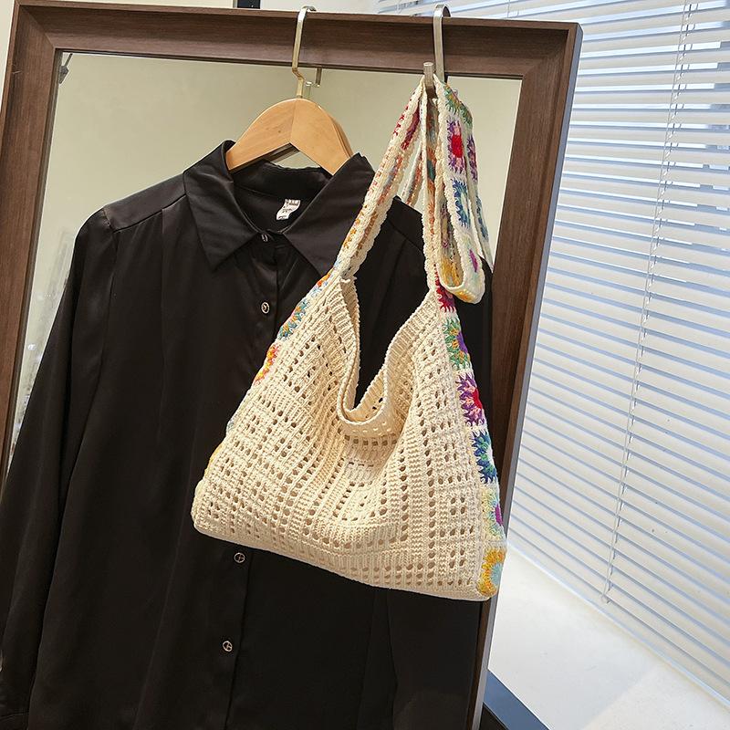 

Summer oblique span knitted bag new flower woven bag vacation large-capacity commuter tote bag
