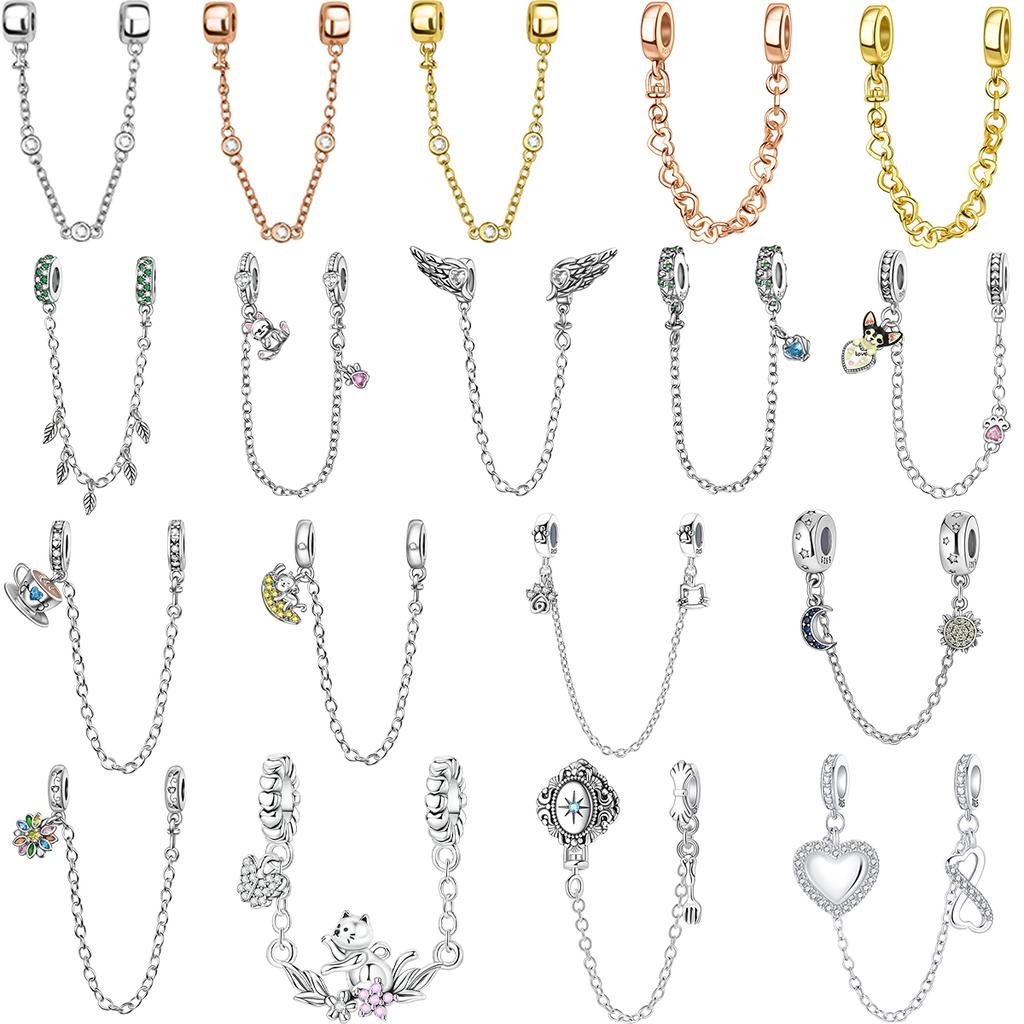 New Copper Craft Cats Dogs Flower Star Moon Heart Safety Chain Necklace Bracelets Luxury Women'S Fine Jewelry Gifts