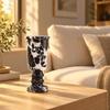 Roman Column Style Pedestal Vase Marbled Pattern Cylindrical Marble with Flared Rims Black and