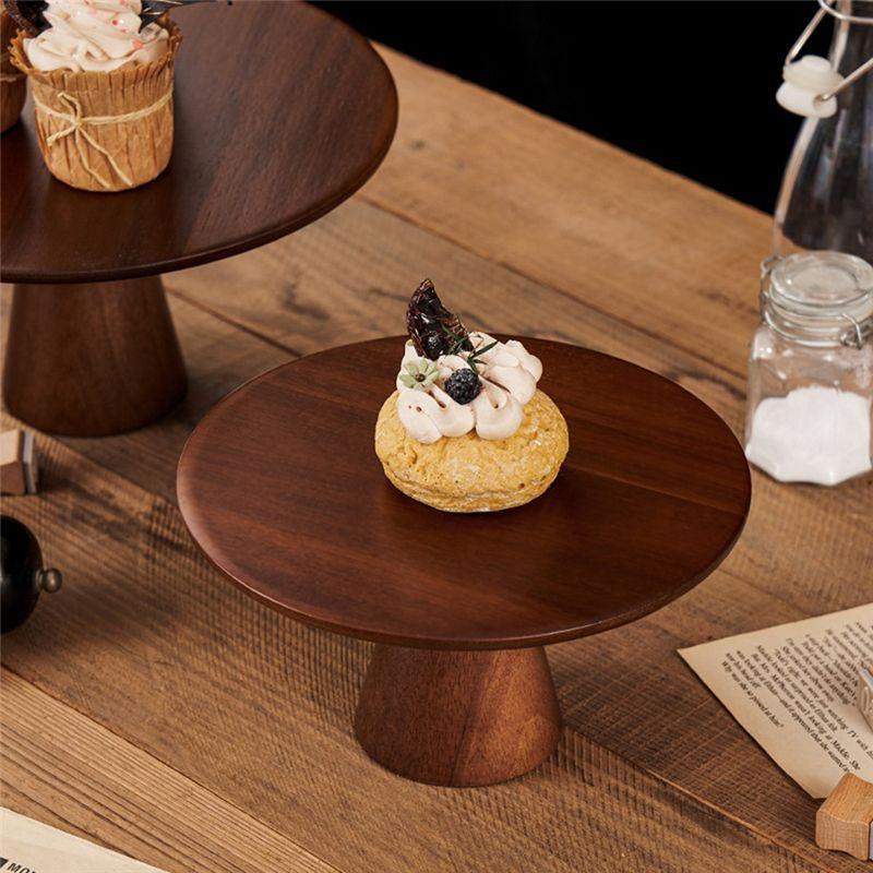 AEE4-Elegant Wood Cake Stand - High Footed Dessert Display Plate For Cakes Cupcakes And Pastries Perfect For Weddings