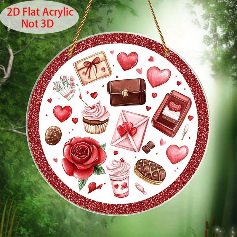 2D Flat Heart-Shaped Acrylic Decoration Sign, Red Rose, Chocolate, and Cupcake Design, Suitable for wall decoration, porch, room, villa, accents Home,