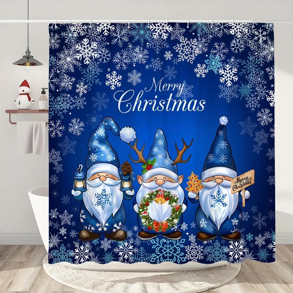 

Winter Christmas Snowman Shower Curtain Santa Claus Pink Christmas Gift Polyester Fabric Bath Curtains Bathroom Decor With Hooks 90x180cm35x71in