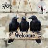 Unique Festival Gift Halloween Crow Door Hanger Sign Wooden Black Welcome Gothic Seasonal Hanging Plaque Rustic Vintage Outdoor Decor for