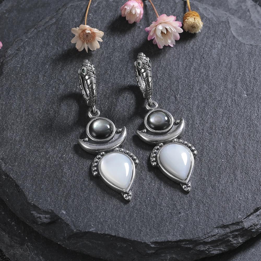Natural Shell Stone Drop Earrings for Women White Black S Silver Hoop Earring Party Gift Fine  Wholesale