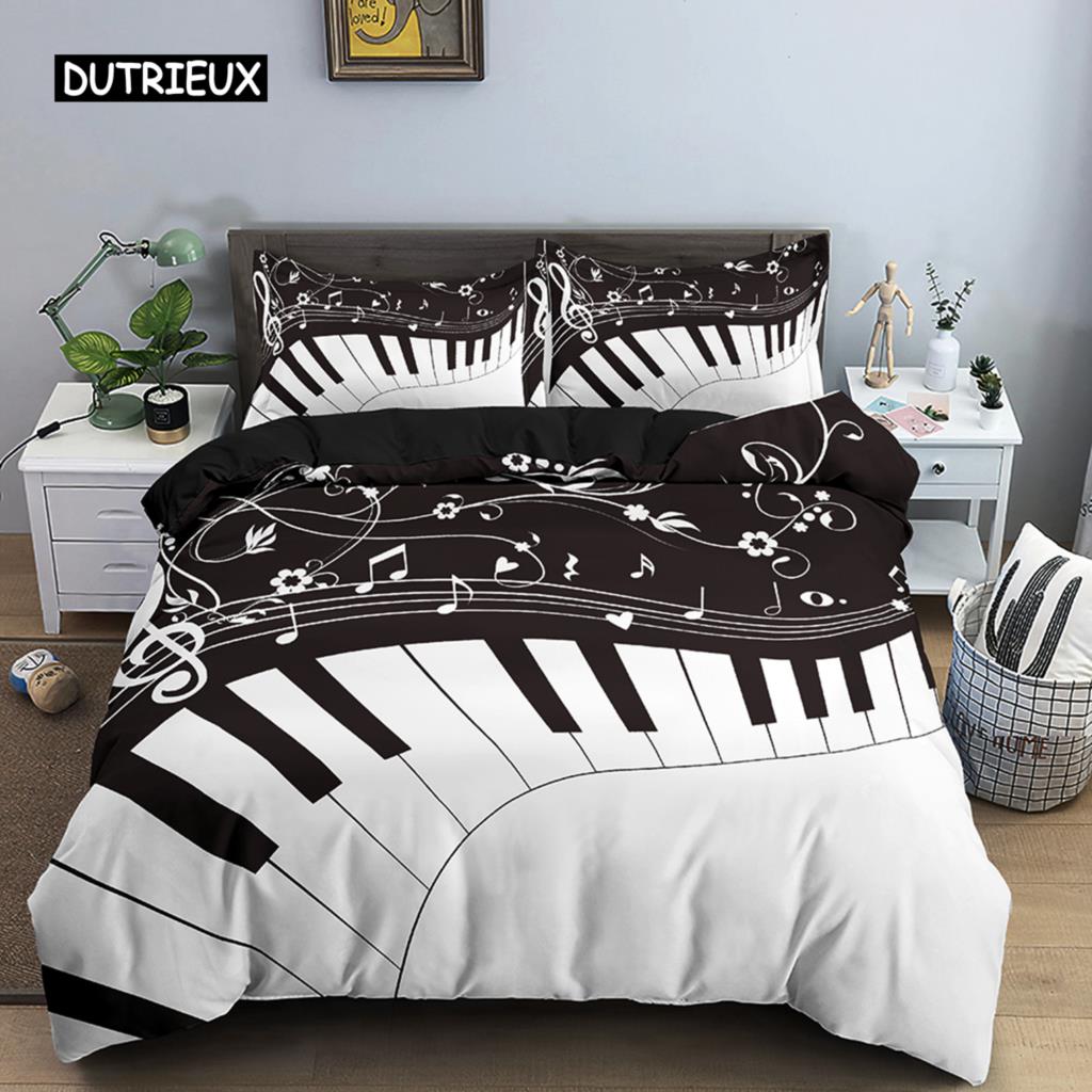 Music Notes Bedding Set Duvet Cover Set Piano Keys Keyboard Bed Set Classic Music Melody Comforter Cover for Kids Boys Girls