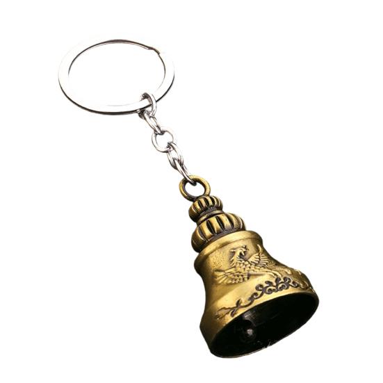 Keychain Pendant Traditional Pattern Retro Bell Design Crisp Ringing Sound Key Holder with Metal Key Ring Backpacks Suitcases Accessory