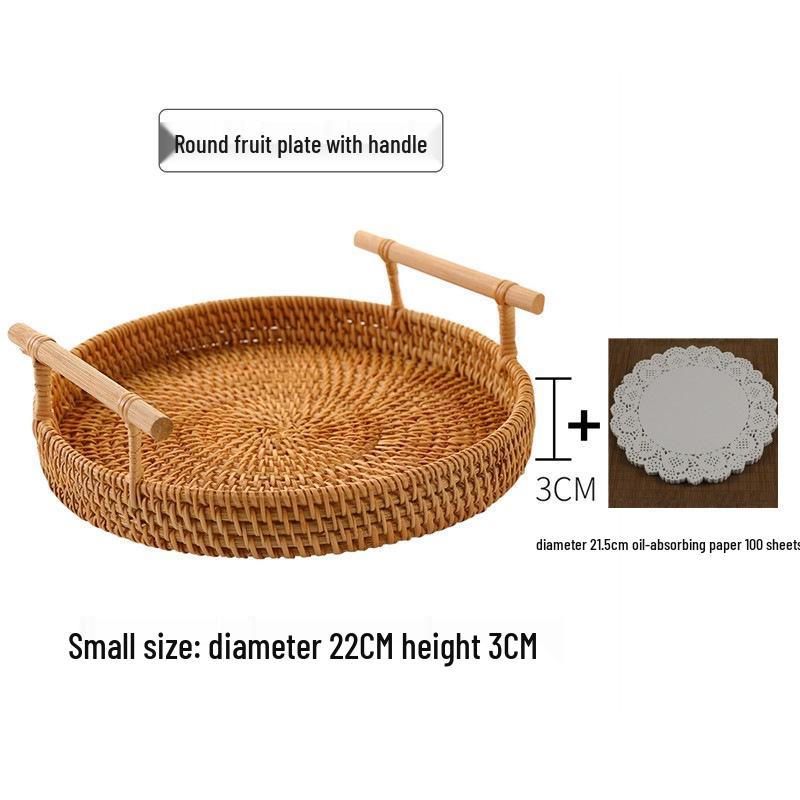 Panier à pain et à fruits en rotin tissé à la main - Plateau en bambou pour rangement et décoration de la maison