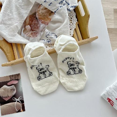 Cartoon Dog Cute Sock Slippers Cotton Thin Breathable Summer Invisible No Show Socks Silicone Non-slip Low Cut Ankle Boat Socks