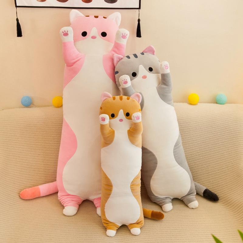 45-115Cm Long Cat Plush Pillow Soft Stuffed Kitten Doll Bedroom Cushion Huggable Sleep Pillow Toy