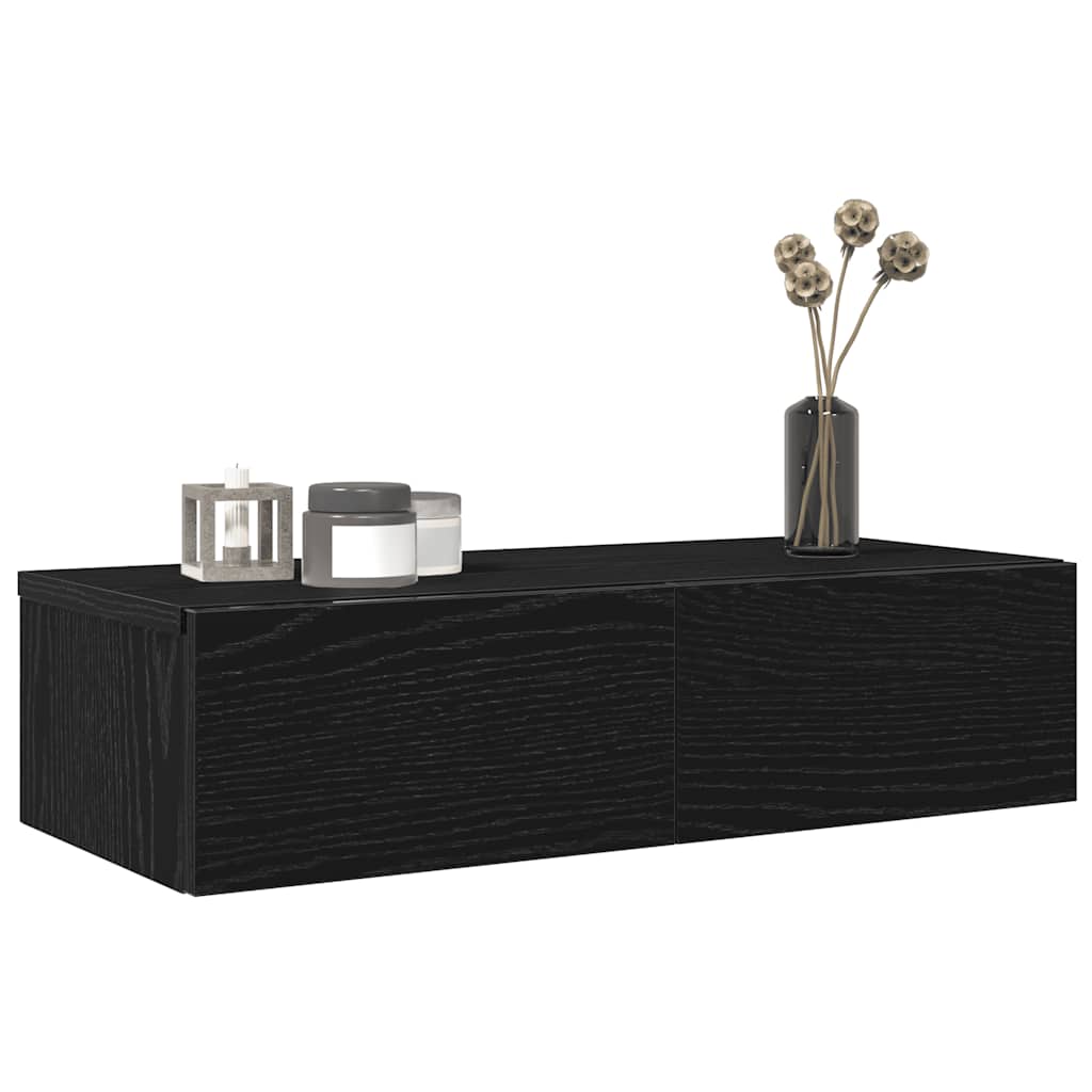 Vidaxl Wall Shelf with Drawers, Black, 60X26.5X15 Cm