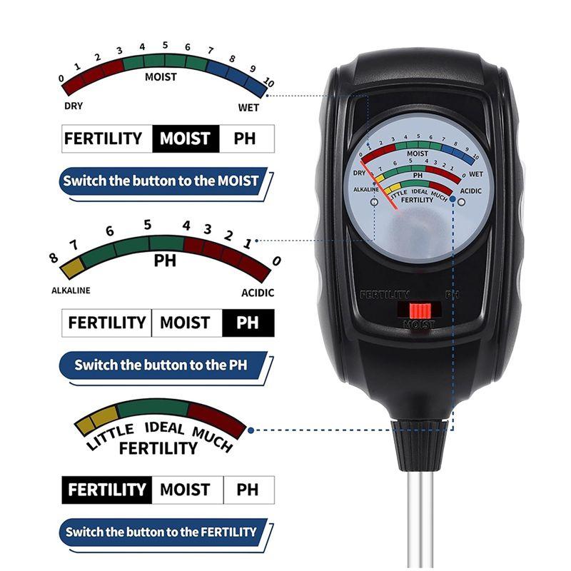 AEE2-3-In-1 Soil Test Kit, Soil Moisture Meter/Soil Ph Meter/Fertility Soil Tester, Soil Hygrometer For Garden,Plant,Farm