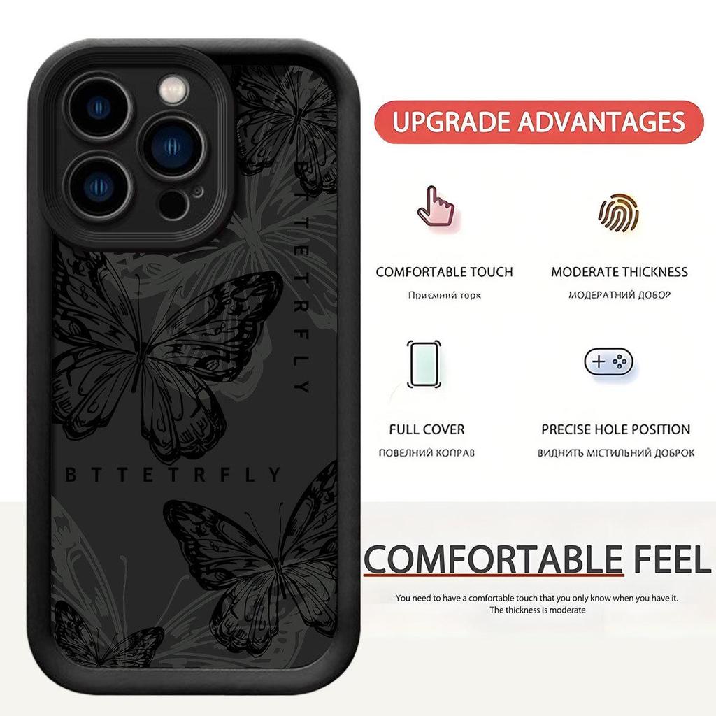 Black Butterfly Groove Phone Case for iPhone 14/15/16/17 Pro Max