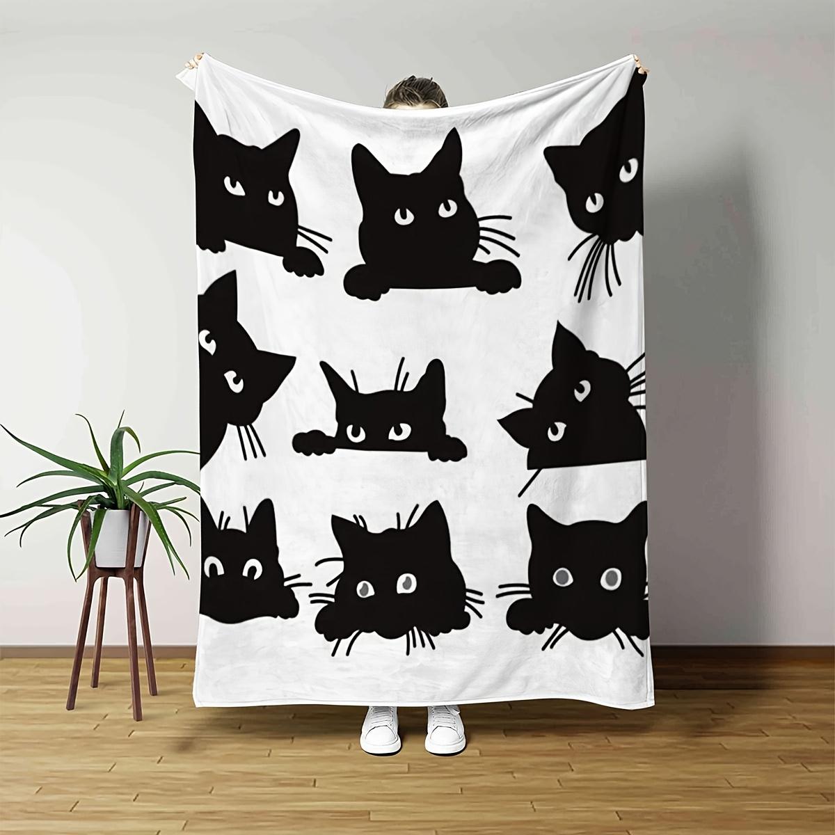 

Креативный плед с кошачьим узором, плед для украшения дома, полиэстеровая ткань, милый узор с черным котом, теплый плед для сна, идеальный подарок 30x40in