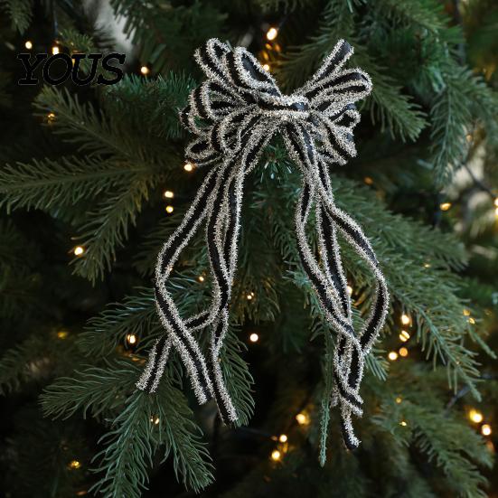 Hanging Bows for Christmas Trees 2 Pcs Velvet Bows, Shiny Bow Tree Decoration Holiday Gift Wrapping Wreath, Garland, Xmas Party, Wedding, Baby Shower,