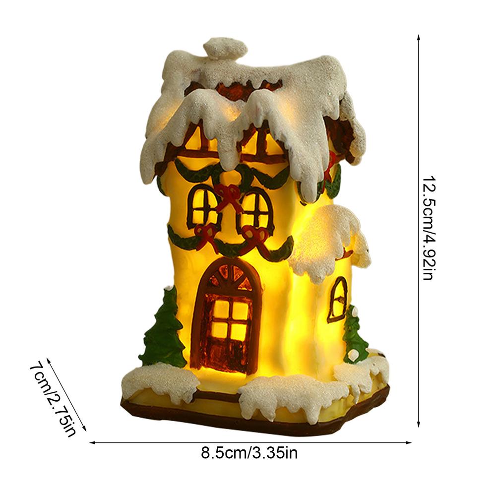 Lighted Christmas House Battery Operated Figurine Resin Christmas Glowing House Figurine for Winter Table Decoration