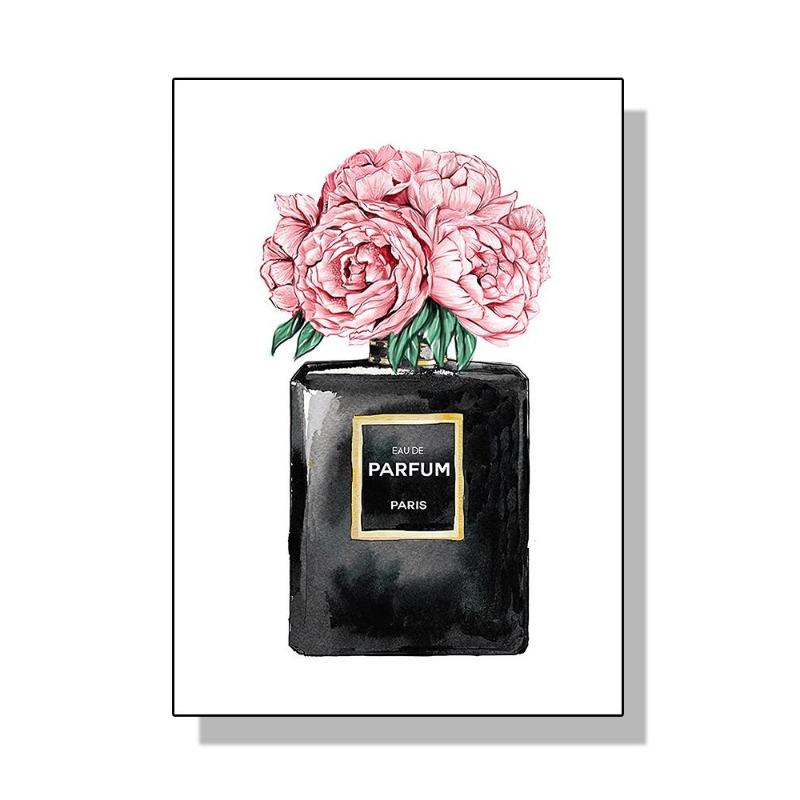 Fashionable luxury bottle of coco perfume, canvas, painting, Scandinavian flower, print poster, wall painting, modern decoration of the room