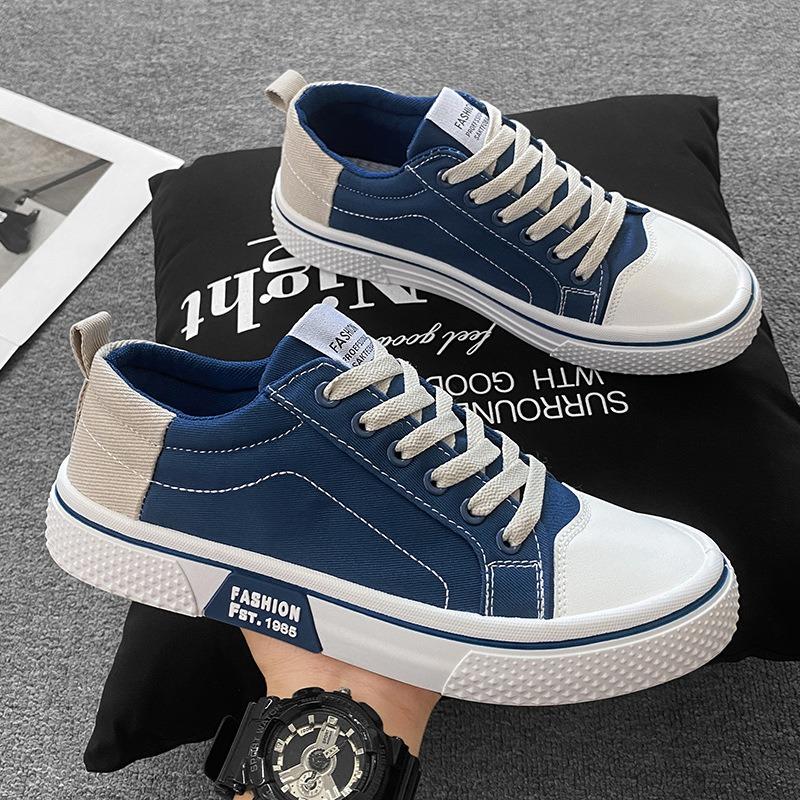 Herren Canvas Low-Top Sneaker Lässige Schnürschuhe mit Kontrast-Fersenkappe für den täglichen Gebrauch