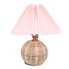 Plted Table Lamp Soft Yellow Light Linen Lampshade Rattan Base Bedside Lamp for Bedroom