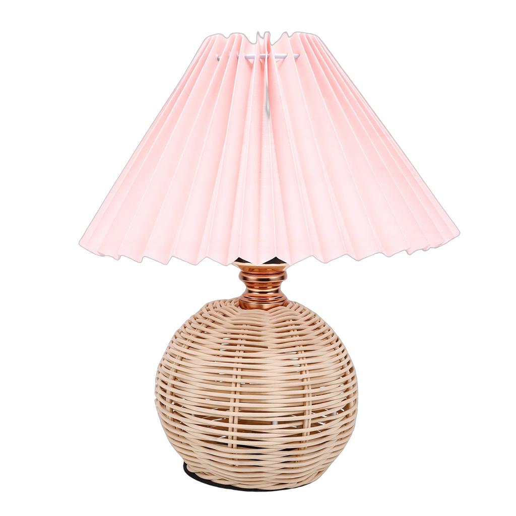 Plted Table Lamp Soft Yellow Light Linen Lampshade Rattan Base Bedside Lamp for Bedroom