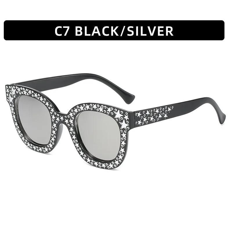 

1-2PCS Crystal Rhinestone Frame Sunglasses for Women Vintage Cat Eye Sun glasses Sparkling Star Sunglasses Fashion Mirror Shades