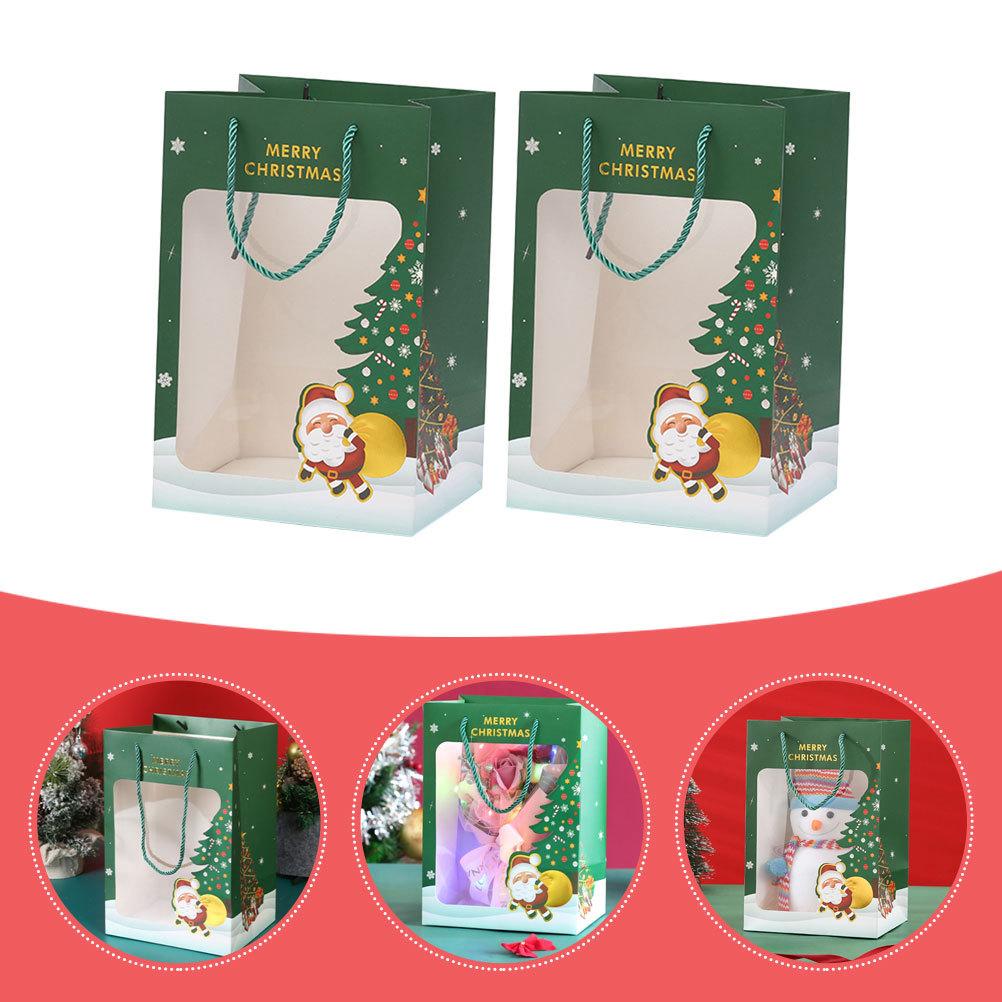 2Pcs Christmas Gift Bag Paper Pouch Holiday Present Storage Handheld Candy Holder Festival Party Favor Packaging Container