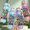 1PC Teachers Day Color Text Quote Print 750ml Color Plastic Sports Water Bottle Leakproof Flip Straw Lid Suitable for Sports Office Home Use