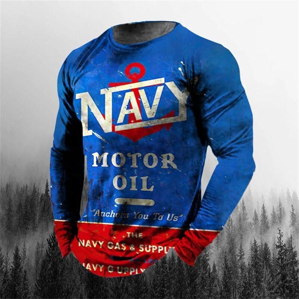 Vintage Men's T-shirt Long Sleeve Biker Tops Tees 3D STP Oil Print Motorcycle T Shirt Oversized Loose Texaco Man Clothing