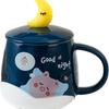Cana de apă ceramică Model drăguț de desene animate cu capac cu linguriță lună Cană de cafea din sticlă pentru birou Rezistență la temperaturi înalte Uz casnic