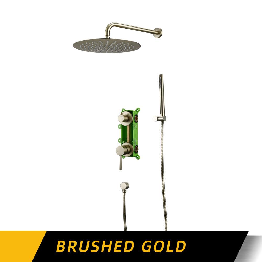 Podtynkowy kran prysznicowy Mosiężny zawór sterujący Montowany na ścianie 2 funkcje 10 cali Bateria łazienkowa Ciepła i zimna Oddzielny uchwyt Zestaw podtynkowy