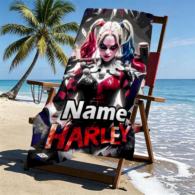 Custom Name Personalized Superhero Print Beach Towel, for Trip Camping Beach Party Home Decor, Birthday Gift for Family & Friends