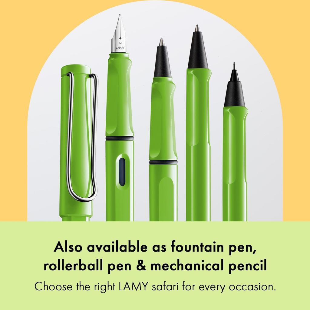 LAMY Safari Grön Kulspetspenna Ergonomisk Medel Linjebredd Bekväm för Långa Skrivtider Tillverkad av Slitstark ASA-plast Inkluderar LAMY M 16 Påfyllning