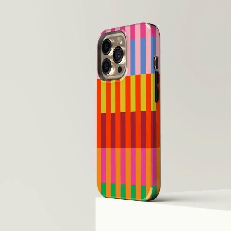 Colourful Stripes Phone Case for iPhone 16 15 14 13 12 11 Pro Max Plus Luxury Magnetic Double-layer Back Cover