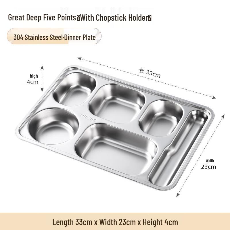 Yuedisi Student 304 Stainless Steel Segmented Meal Tray