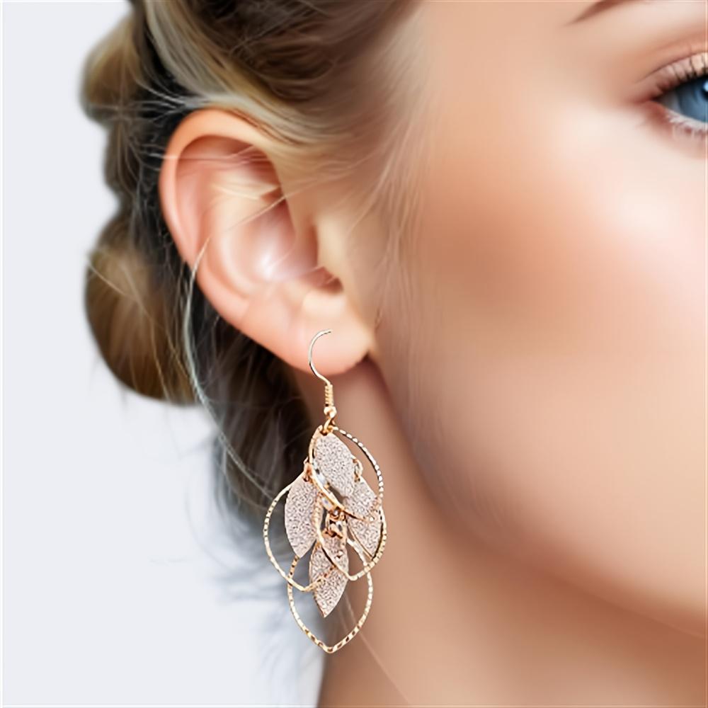 Delicate Leaf Shaped Earrings for Women, Fashionable Versatile Simple Design, European American Style Daily Jewelry, 1 Pair