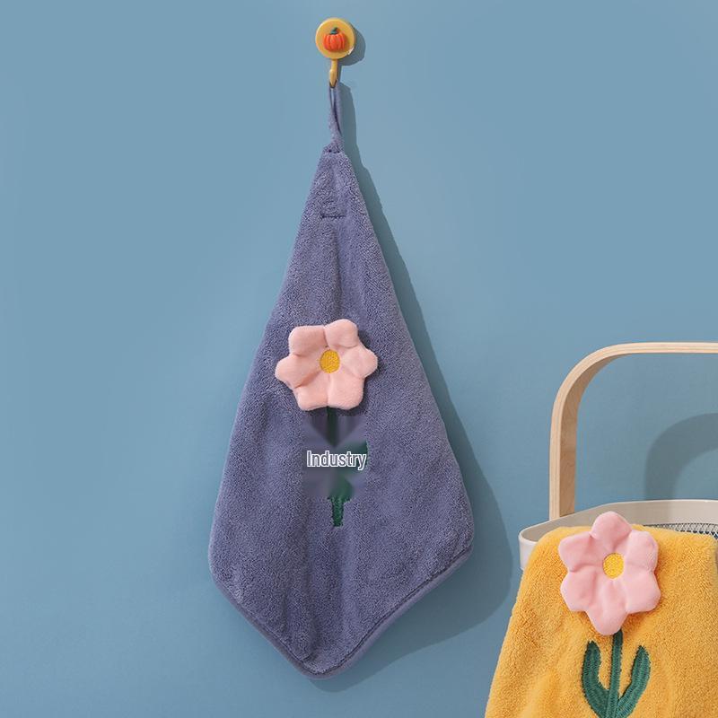 Soft Cute Cartoon Coral Fleece Hanging Hand Towel - Absorbent Kitchen Wiping Cloth