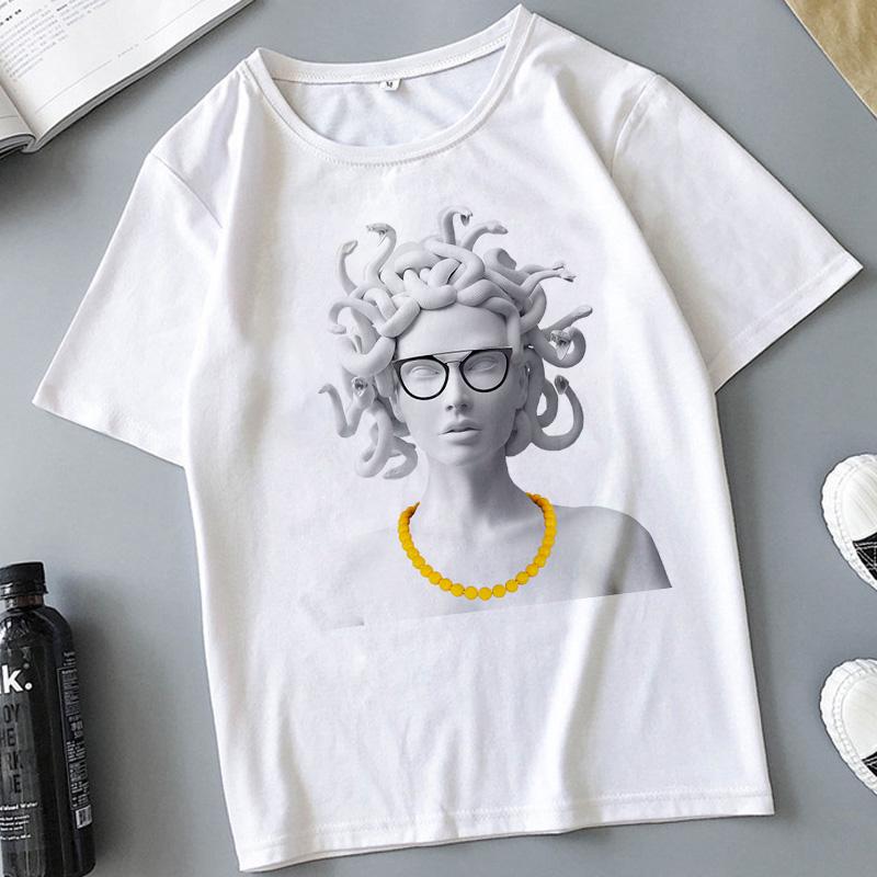 Snake Head Female Monster Medusa Printed T-shirt Summer Women's Casual White Female Tshirt Harajuku Vintage Fashion Tops T Shirt