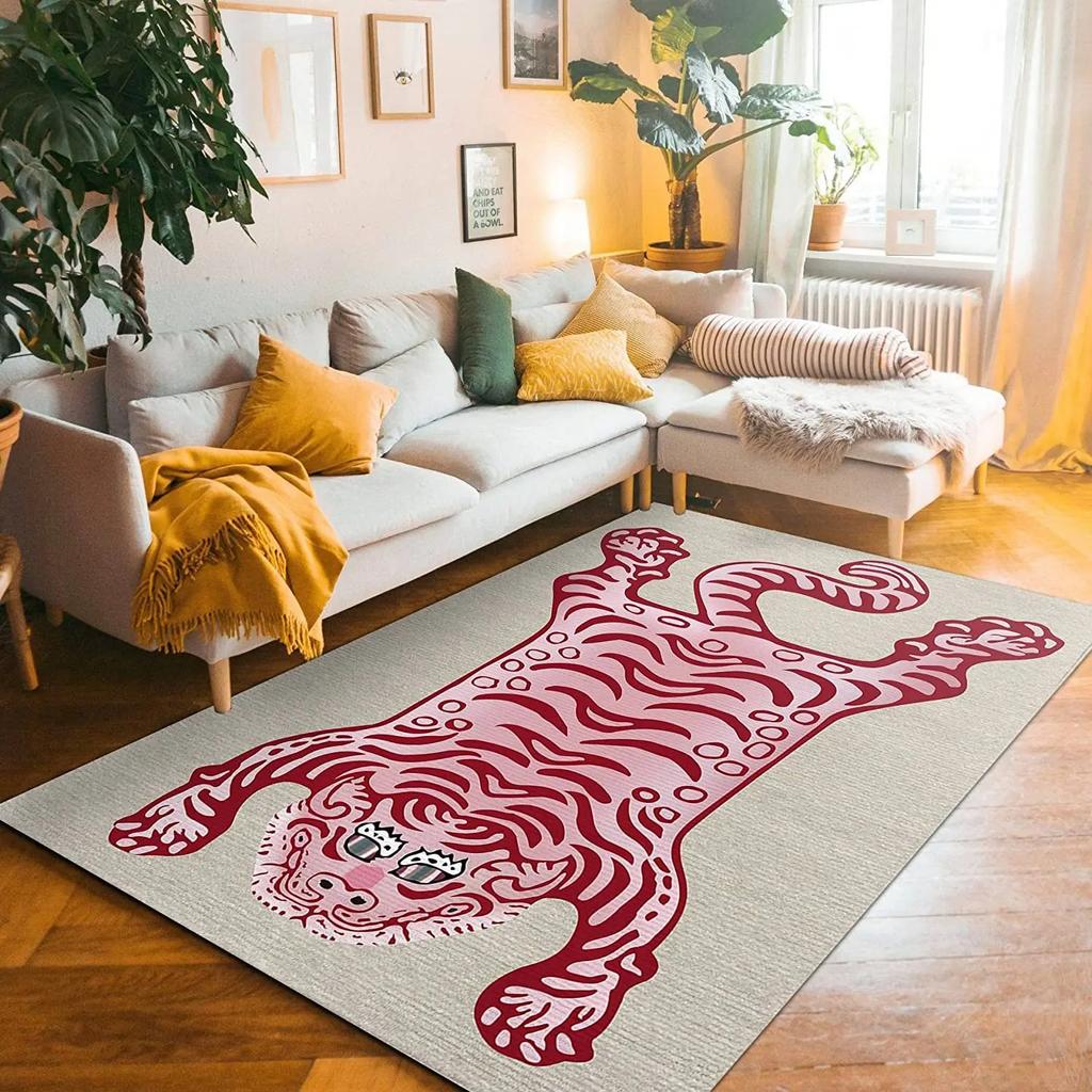 Tiger Artistic Pattern Vintage Inspired Vibrant Colors Playful Design Living Room Kids Bedroom Home Decoration Carpet Mat Rug