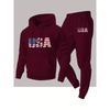 Autumn and Winter Men's Sports and Leisure Hooded Sweatshirt and Sweatpants Set 2 Pieces with Fashionable National Flag Print