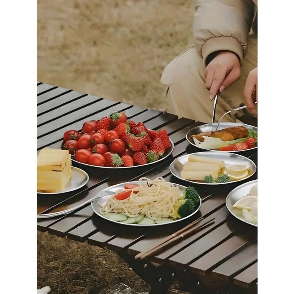 1/3pcs Stainless Steel Plate, Metal Round Dinner Plate Dessert/Salad Plate, Suitable for BBQ, Camping, Picnic, Party, Home Use