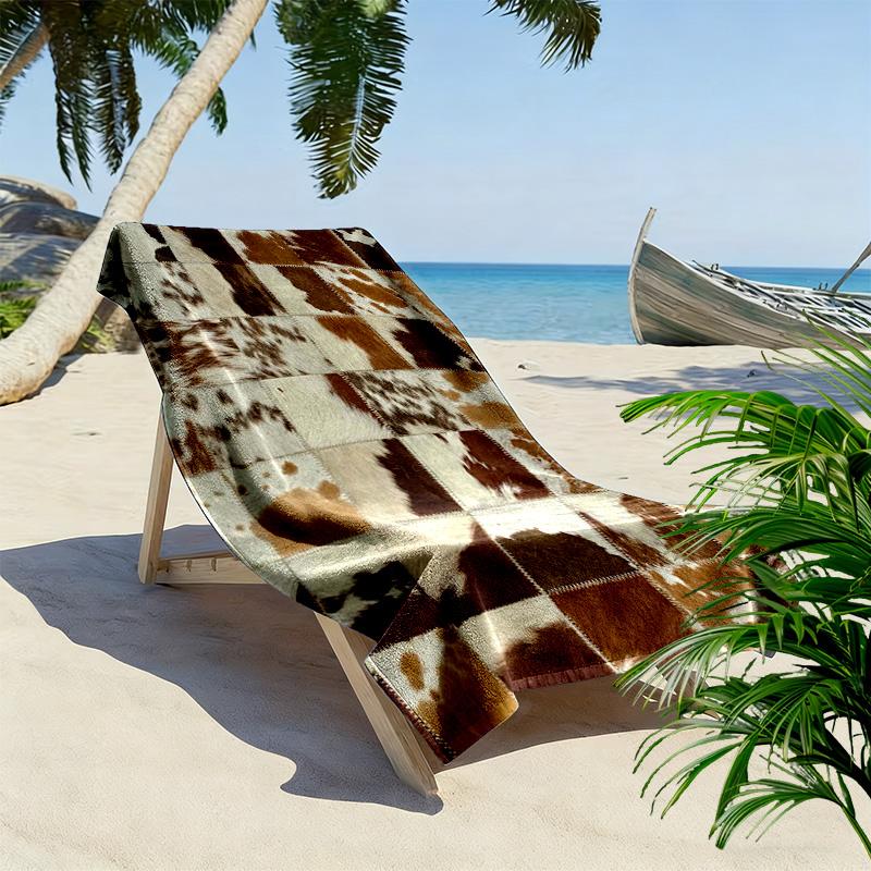 Rustikales Rindsleder-Stil-Druck Strandtuch, Großes Weiches Schnelltrocknendes Handtuch für Strand Camping Schwimmen