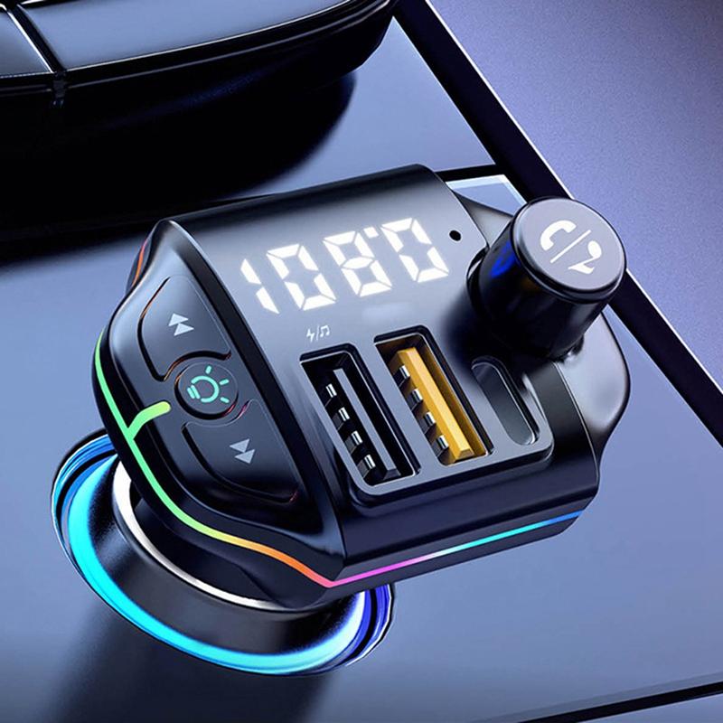 

ZTB-A10 Bluetooth-compatible 5.0 FM Transmitter Hands-free Call Car MP3 Music Player Colorful Light Type-C+Dual USB Car Charger Type A