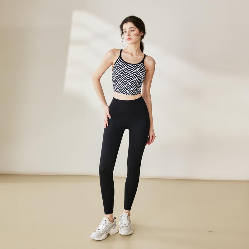 Damen Stoßabsorbierendes bedrucktes Sportweste & High Waist Hüfthebende Fitnesshose Set