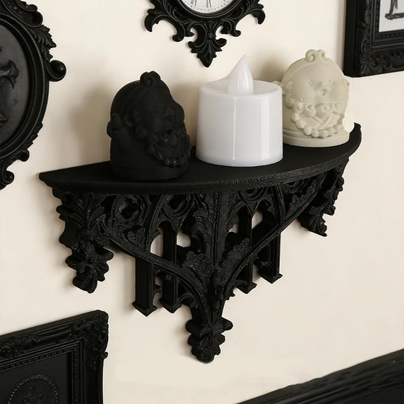 Gothic Hollow Carved Wall Shelf Plastic Floating Shelves For Home Decors Holds Books And Display Items Easy Installation