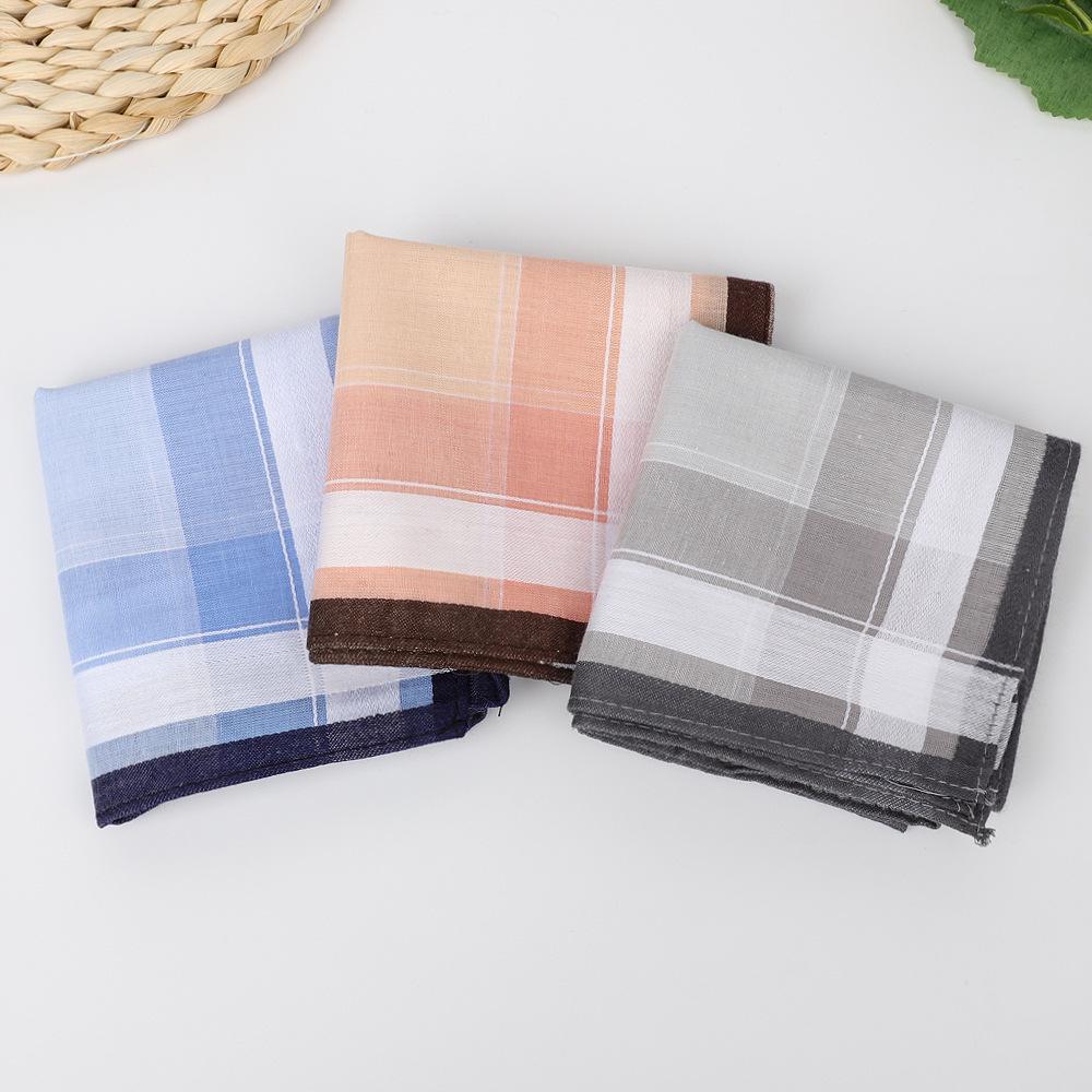 Vintage 40cm Plaid All-Cotton Men's Sweat-Absorbent Handkerchief