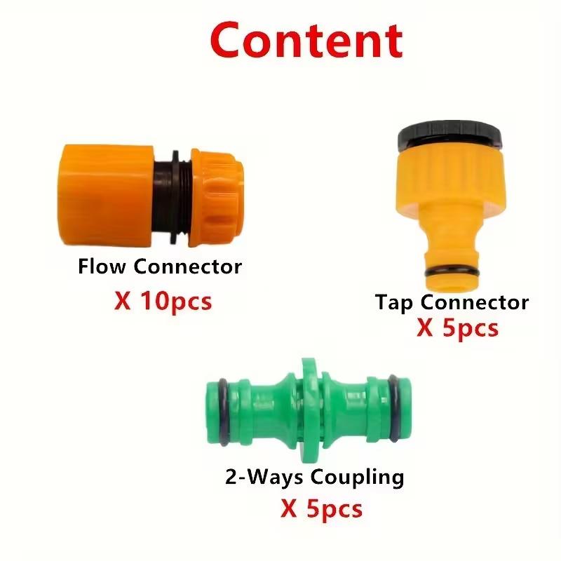 20Pcs Garden Water Pipe Connector Set: Including 10 Flow Joints, 5 Faucet Joints and 5 Two-way Couplings-suitable for Pipe