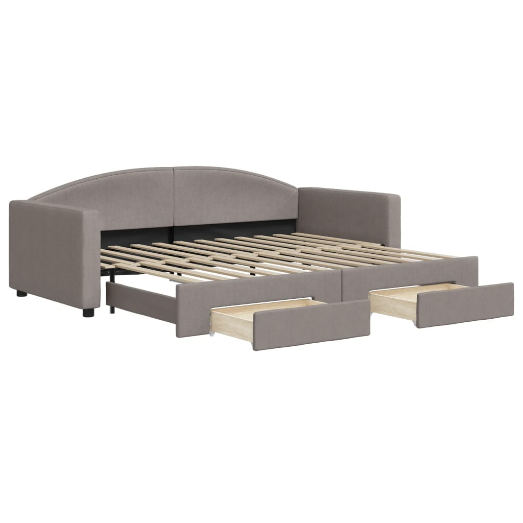 Vidaxl Extendable Sofa with Drawers, Taupe, 90X200 Cm, Fabric
