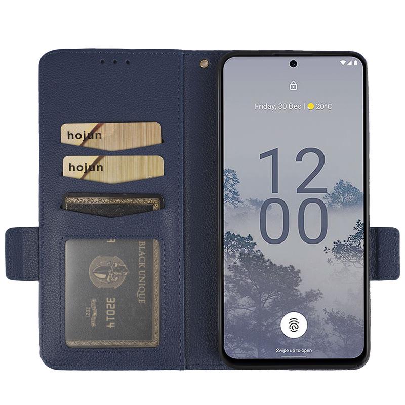 Nokia X30 5G Flip Lanyard Case with Card Slot - Lychee Leather Pattern, Solid Color