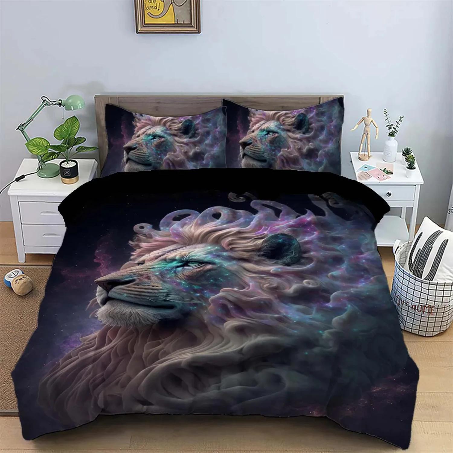 

Удобный и теплый матовый полиэстер 90 г/м² с животным принтом «Король Лев», 3-предметный постельный комплект - включает 1 пододеяльник и 2 наволочки EU Twin(135x200cm)