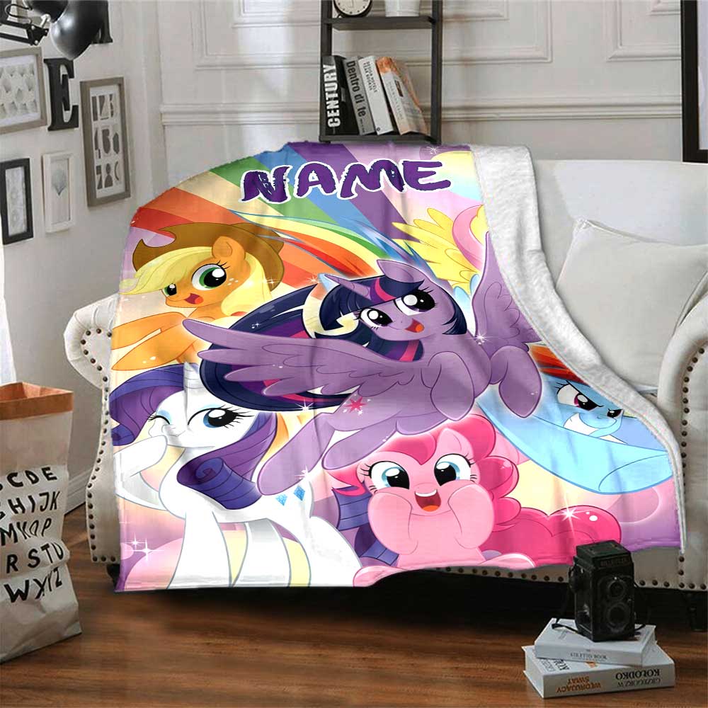 Little Pony (18) Customize Text Blanket Throw Customizable Blanket Soft Warm Cozy Versatile for Sofa Seaside Bedding Office for All Occasions