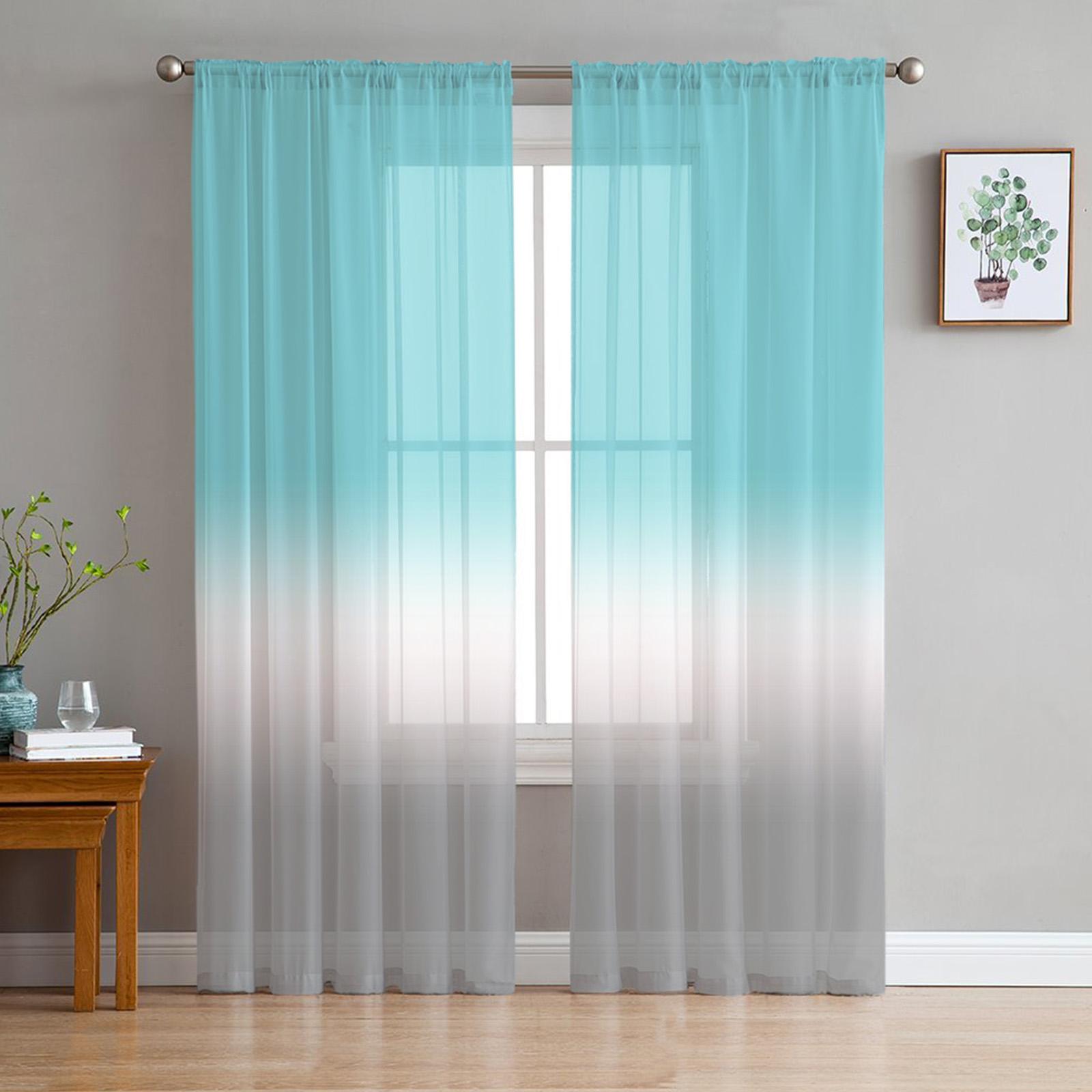 

Sage Forest Green Light Gray Gradient Transparent Drapes for Living Room Ornamentation Window Panel Drapes Perfect for Kitchen Netting Voile Organza W135 x H115cm x1&Grommet Top